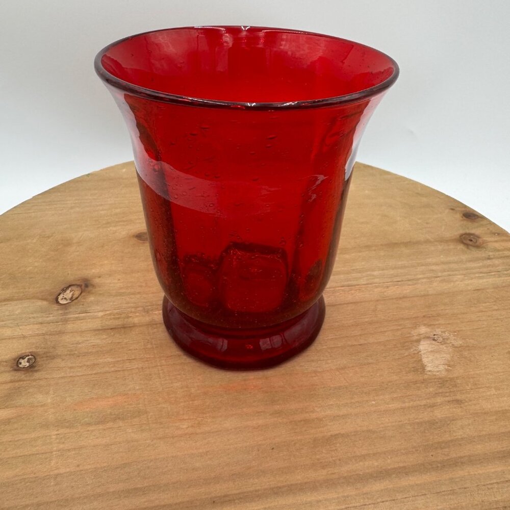 Ruby Red Hurricane Glass Vase Candle Holder Flare Top Holiday Decor